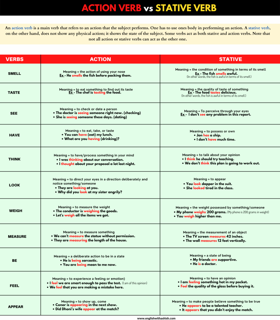 Verbs that can act as both stative verbs and action verbs