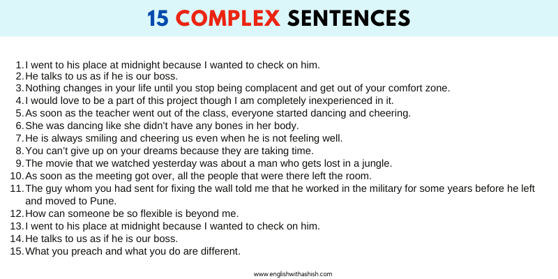 15 complex sentences in English